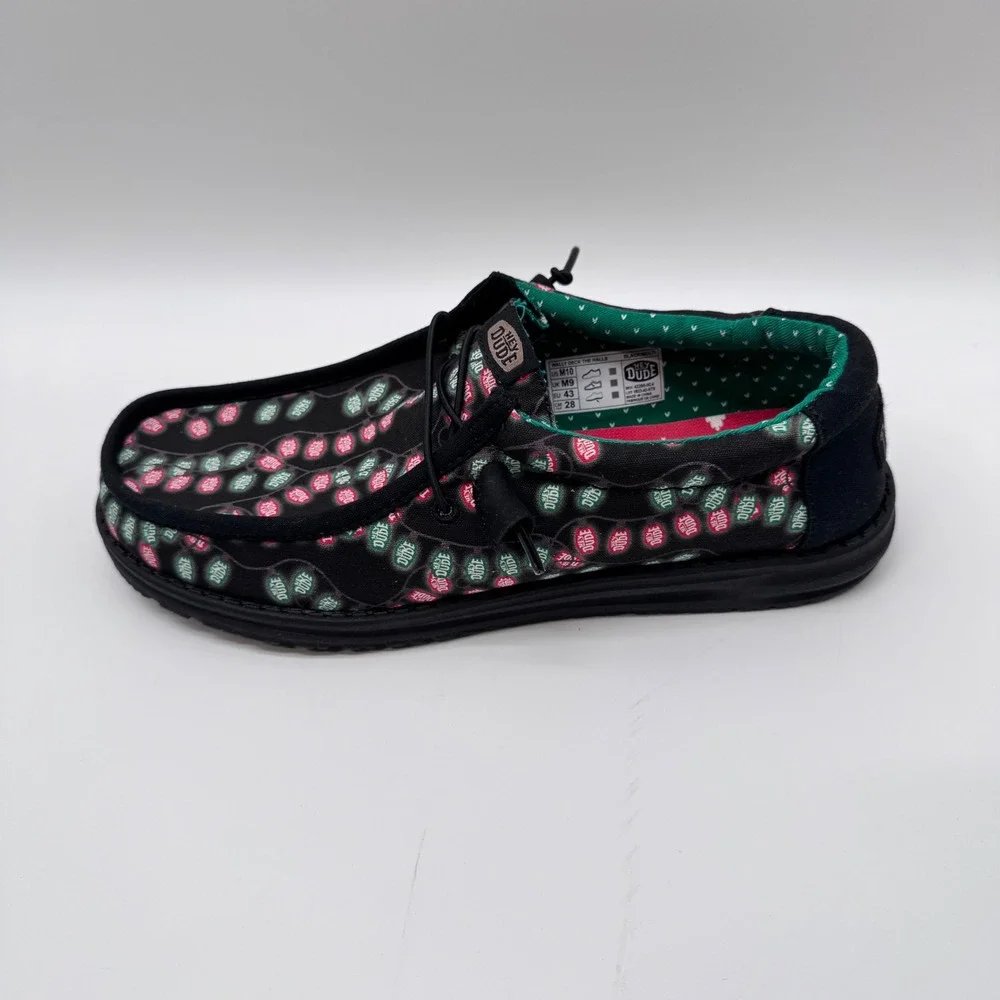 Hey Dude Wally Deck The Halls Men 10 Black Multi NWT Holiday Christmas Loafers